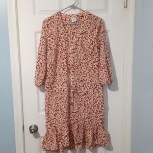 CAbi Red and Cream Patterned Midi Dress